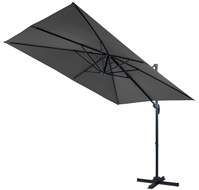 Gardissimo Ampelschirm mit Ständer Cannes 300x200 cm Anthrazit, Lange Seite nach Vorne, mit UV Schutz 50+, Kurbel, 360 Grad Drehbar, Rechteckig, Kurbelschirm, Marktschirm, Sonnenschirm