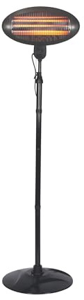 Perel Terrassen-Heizstrahler, 2000 W, Quartz, Zugschalter, Kippschutz, 3 Heizstufen, höhenverstellbar, spritzwassergeschützt, Metall, Schwarz