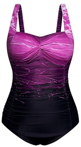 Hanna Nikole Damen Große Größen Einteiliger Badeanzug Bauchweg Bademode Swimsuit V-Ausschnitt Ruched Monokinis