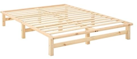 Homestyle4u Holzbett Palettenbett 140x200 mit Lattenrost Futonbett 140x200 Bettgestell Kiefer Massiv Natur Unbehandelt