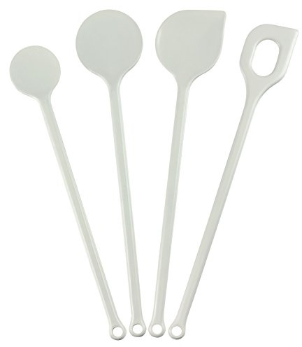 Kigima Kochlöffel Set 4 Stück in Weiß– Hochwertige Küchenutensilien aus hitzebeständigem Kunststoff – ideales Küchenhelfer Set für Ihre Küche – vielseitiges Kochbesteck Set