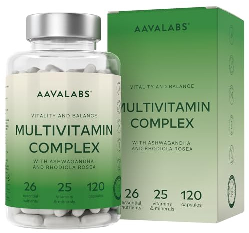 Multivitamin Kapseln 25 Vitamin Komplex hochdosiert & Mineralien + Ashwagandha Rhodiola Rosea - Vitamine A-Z hochdosiert Mineralstoffe Komplex inkl Vit A, D3 K2, B12, C Zink Magnesium - 120 Kapseln