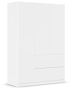 Rauch Möbel Costa, Kleiderschrank für Schlafzimmer, Kinderzimmer, Babyzimmer, Jugendzimmer, Flur, Garderobe 3-türig, 2 Schubladen, Push-to-Open, Farbe Weiß, Breite 136 cm