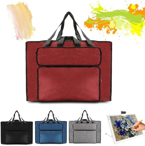 MeYuxg Zeichentasche A3, wasserdichte Kunsttasche, Künstlermappe Handtasche, Skizzenblock Zeichenblock a3 Tragetasche für Kunstbedarf Lagerung und Reisen (Rot)