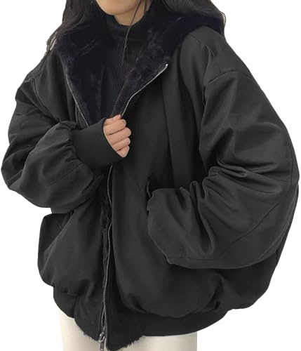 VaiKanhai Jacke Teenager Mädchen Cutecore Flauschige Bouclé Mantel Damen Baumwoll Oversize Mäntel S-XXL