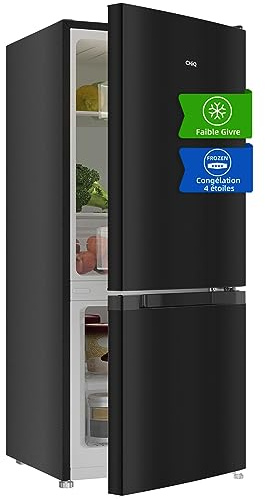 CHIQ Freistehender Kühlschrank mit Gefrierfach | Kühl-Gefrierkombination 114 cm Höhe, 47 cm Breit, 117L| 4 Sterne Gefrieren -24℃ | LED Litcht | Dunkler Edelstahl Look, for Eigentumswohnungen