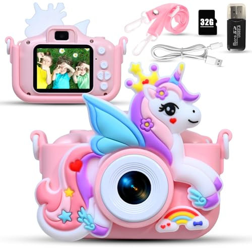 Kinyoda Kinderkamera, Digitalkamera Kinder 1080P 2,0-Bildschirm Kinder Kamera mit 32GB Karte, Selfie Digitalkamera Fotokamera Spielzeug, für Jungen & Mädchen 3-12 Jahre Weihnachten & Geburtstag