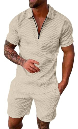 Trainingsanzug Herren Sommer Sportanzug 2-Teiliges Business Polo Hemd Set Kurzarm T-Shirts Kurze Hose Freizeitanzug S-6XL