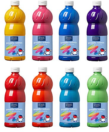 Lefranc Bourgeois 188500 flüssig Tempera Redimix Kinderfarbe, gebrauchsfertige Tempera - Gouachefarbe, 8 Farben Set a 1000ml Flaschen - frische Farben Gouachefarben - Set