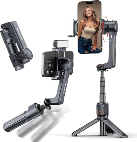 KOSCHEAL A10 Gimbal Smartphones, Gimbal Stabilizátor mit Osvětlení und mit Drahtloser Fernbedienung, Automatische 360-Grad-Drehung, Smartphone Gimbal für iPhone & Android, for Vlogs and TikTok