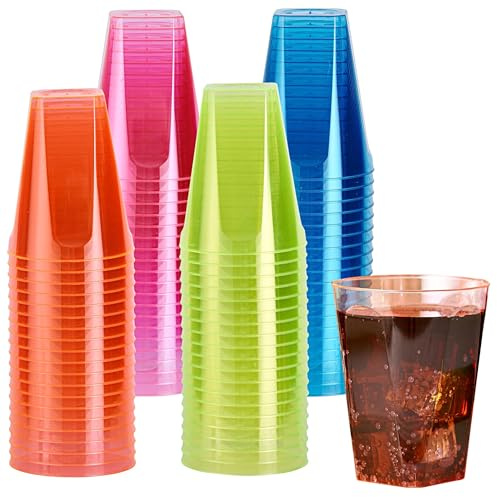 MATANA 80 Stück Bunte Hartplastik Partybecher, 210ml - Neon Becher Schwarzlicht - Mehrweg Plastikbecher, Kunststoffbecher, Trinkbecher, Cocktailbecher für Geburtstage, Kinderfeste, Hochzeiten, Partys