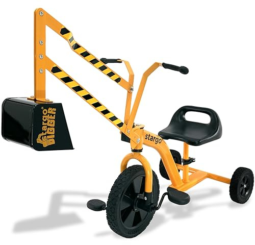 stargo Kids Bagger Dreirad mit Pedalen, Lenker, Schaufel und drehbarem Rad, Tretbagger Baustellen-Spielzeugdreirad für kleine Jungen