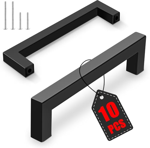 Vortix 10 Stück Möbelgriffe Schwarz Edelstahl Matt Schrankgriffe[ 128 mm Lochabstand ] Modernes Design Griffe für Küchenschränke,Badezimmerschränke&Schubladen ([128MM] - 10 Stück)