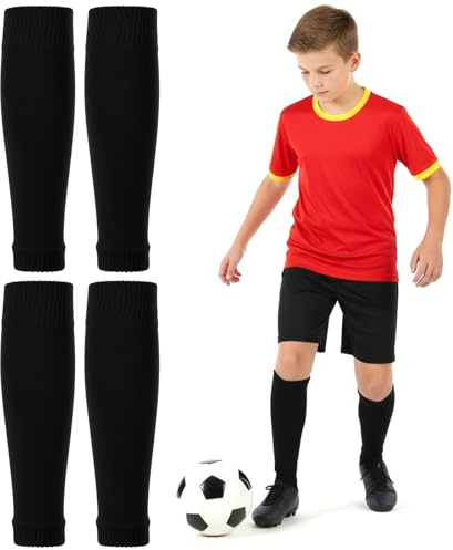 2 Paar Kinder Fußball Stutzen Kinder Fussball Stutzen Ohne Socken Schienbeinschoner Socken für Alter 7-14 Jungen Mädchen Unisex Fußball Sleeves Tube Fußballsocken