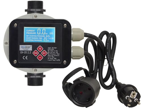 Pumpensteuerung mit LCD Display bis max.10 bar und 2,2 kW Druckschalter CH20 (EIN- und Abschaltdruck einstellbar) mit Trockenlaufschutz Druckwächter von CHM GmbH®