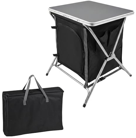 Spetebo Alu Campingschrank Faltbar - 64x60x45cm - Camping Faltschrank Campingtisch Mehrzweckschrank Küche Vorzelt Zubehör - Grau/Schwarz