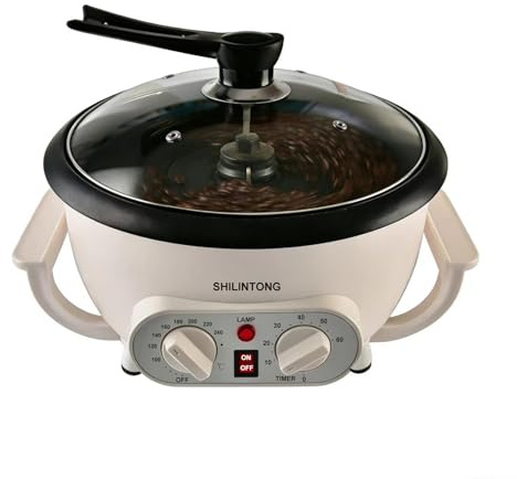 Elektrischer Kaffeeröster, Kaffeebohnen-Nuss-Erdnuss-Cashew-Kastanien-Röstmaschine für den Haushalt, einstellbare Temperatur, 750 g Kapazität, Rauchreduzierung erforderlich (Mit Zeitfunktion)