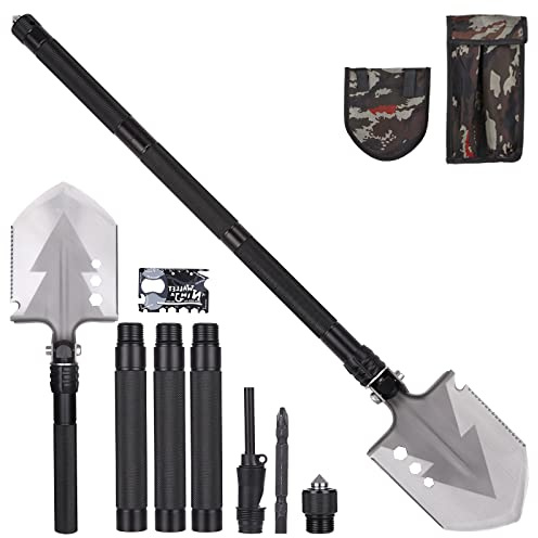 Klappspaten, 78 cm, Schwarz/Silber, Edelstahl & Aluminium, Faltbar, Multipurpose, 3 Längenkombinationen, Camping, Wandern, Jagen, Garten