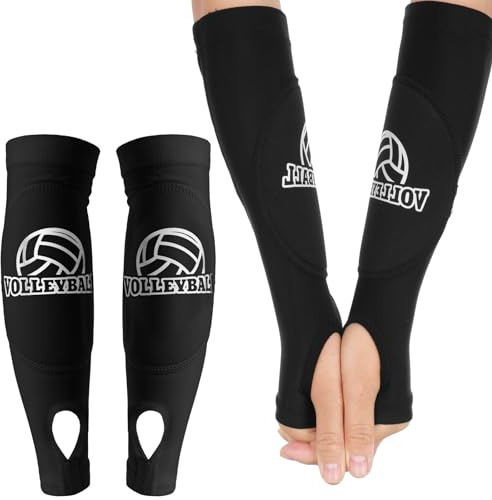 1 Paar Volleyball Armschoner Jugend,Volleyball Unterarmschutz Zubehör für Sport Armstulpen,Anti-Rutsch Volleyball Unterarme Schutzpolsterung mit Schutzpolster Daumenloch,für Kinder Train (Schwarz)