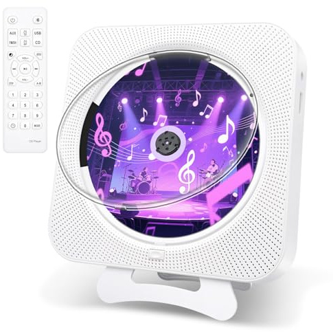 Canareen CD Player Tragbar, CD-Player Bluetooth mit Lautsprecher, Weiß | Frontanzeige FM Radio CD Spieler Eingebaute, unterstützt AUX/USB, Timer,Kopfhörerbuchse für Geschenk,Zuhause, Kinder