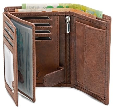 Fa.Volmer ® Ledergeldbörse aus echtem Büffelleder I Großes Portemonnaie für Herren & Damen I TÜV geprüftem RFID Schutz (Black) (Hunter Brown)
