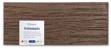bepco Trittstein Gartenplatte Beetplatte Laufplatte Wegplatte 4er-Set, Gummi (4er-Set Trittsteine Bahnschwelle aus recycelten Gummi, 61 x 25,5 x 1,7 cm, braun)
