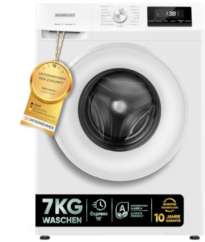 Heinrich´s Waschmaschine, 7kg, 15 Programme, 1400 U/min., Aqua-Stop, LED-Display, inkl. Timer, mit Kindersicherung, langlebiger Inverter Motor, Energieeffizienzklasse A, weiß