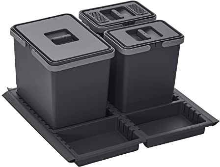 SOTECH Abfallsammler Draw 15+6+6L Abfalleimer mit Deckel Abfallsystem für Auszug Korpusbreite 60 cm