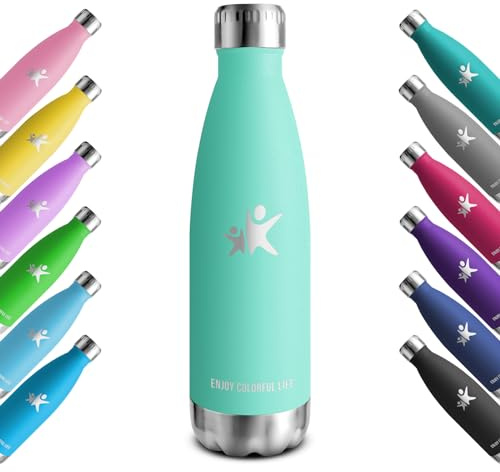 KollyKolla Thermosflasche, Trinkflasche Edelstahl 500ml, Kohlensäure Geeignet, BPA-frei Isolierflasche, Auslaufsicher Thermoskanne, Wasserflasche für Fitness, Schule, Sport, Gym, Sprudel, Outdoor