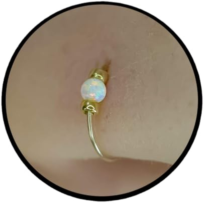 ALOME PIERCINGS Nasenpiercing Gold – Dünner Nasenring Gold 24G 7mm mit Weißem Opal – Handgemachter Nasenpiercing Ring – Piercing Nase Schmuck – Geschenkidee