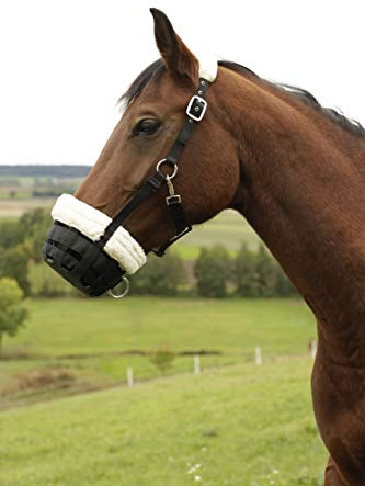 Covalliero Maulkorb Teddyfleece, Fressbremse, Webpelz, schwarz, Full, Pferd, mehrfach verstellbar, sichere Passform