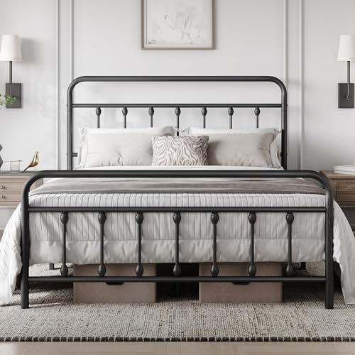 Yaheetech Bettrahmen Vintage Stil 140 x 200 cm Metallbett Bettgestell | aus Metall mit Lattenrost, Modern Gästebett Jugendbett, Schwarz