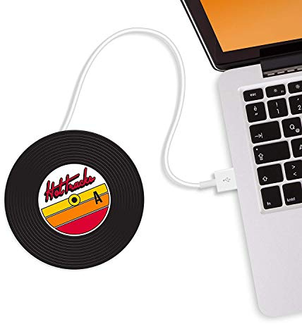 MUSTARD - Hot Tracks Cup Warmers I USB-Tassenwärmer I USB-Gadgets I Büro I Becherwärmer I elektrisch I Kaffeewärmer I USB-Getränkewärmer I Warmhalteplatte I Tassenuntersetzer I Schallplatte - Schwarz