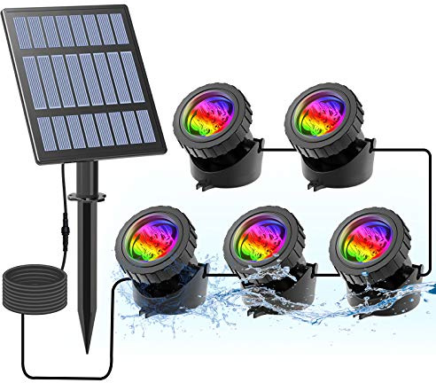 CORESLUX Solar Teichbeleuchtung, RGB Solar Unterwasserstrahler,Draussen Tauchstrahler Einstellbare Unterwasserleuchten,RGB-Farbwechsel IP68 Wasserdicht Gartenscheinwerfer(5 Stücke)