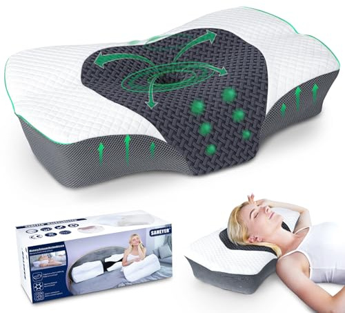 SAHEYER Ergonomisches Nackenkissen Kopfkissen,2 in 1 Orthopädisches Kissen Nackenstützkissen Memory Foam für Seiten,Rücken & Bauchschläfer,60 x 40 x 13/11 cm, Grau