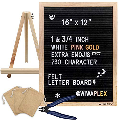 WIWAPLEX Schwarzes Filz-Briefablage, Worttafel, Schild, 40.6 x 30.5 cm, veränderbares Buchstabenbrett mit 730 Kunststoff-Nachrichten, Buchstaben, Zahlen, Schere, 3 kostenlose Aufbewahrungstaschen