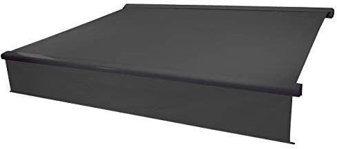 Mendler Elektrische Vollkassetten-Markise T124, 4,5x3m ausfahrbarer Volant - Polyester Anthrazit, anthrazit