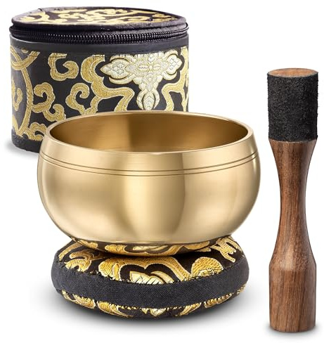 Silent Mind Klangschale Ø9 cm Bronze – Handgefertigtes Komplett-Set mit Kissen und Klöppel, für Anfänger geeignet, klarer stabiler Klang, ideal für Meditation und Achtsamkeit