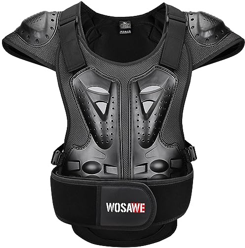 WOSAWE Motorrad Jacke für Erwachsene, Brust- und Rückenpanzer Design Racing Jacke für Riding Skating Roller Skifahren Snowboard (15 Schwarz, S)