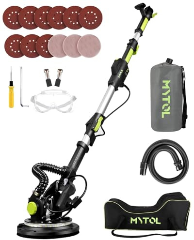 Trockenbauschleifer 900W, Wandschleifer & Deckenschleifer mit Absaugung, 1800 U/min, 6-Stufen Geschwindigkeit, Klappbarer Teleskopstiel, LED-Leuchte, inkl. 12 Schleifblättern