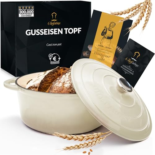 Chefarone Gusseisen Topf 26 cm 4,7 L emailliert - Schmortopf mit Deckel Induktion - Gusseisen Bräter Topf Brot backen - Cocotte emaille - Bratentopf - Brotbacktopf