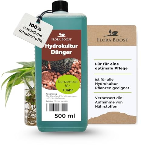 Konfitee Hydrokultur Dünger Flora Boost 500ml I Für bis zu 100L Gießwasser I Für alle Hydrokultur Sorten I Flüssiger Blatt- & Wurzeldünger I 100% natürlicher Pflanzendünger