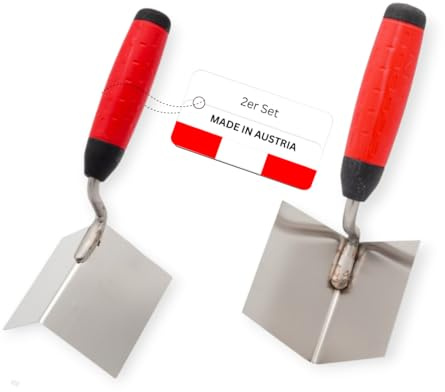 WERKFIT Profi Eckenkelle Set 80x60 mm - Inneneckenkelle und Außeneckenkelle aus Edelstahl - Eckspachtel mit Softgriff. Rostfrei - Hergestellt in Österreich