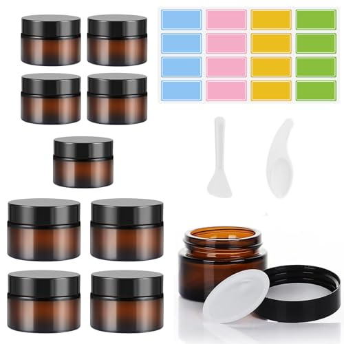 10 Stück Amber Glas Leerdose, 20ml/30ml Braunen Glasbehälter | Mit Aufkleber, ragbarer ointment jars, für Kosmetik Cremes Lotionen ätherische Öle refillable travel pots