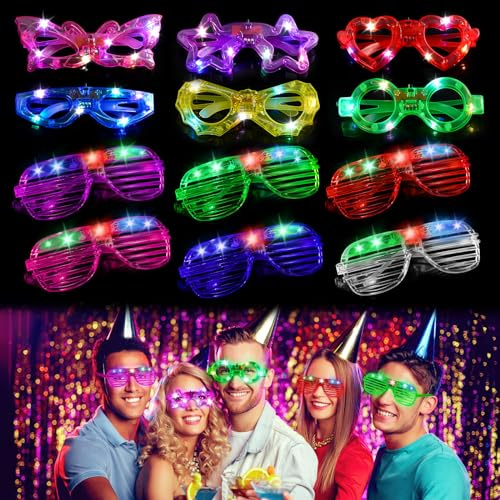 Hossom 12 Stück Led Brille für Party Neon Partybrille Leuchtbrille Mitgebsel Kindergeburtstag Party Brille für Geburtstagsfeier, Karneval, Konzert, Halloween, Weihnachten
