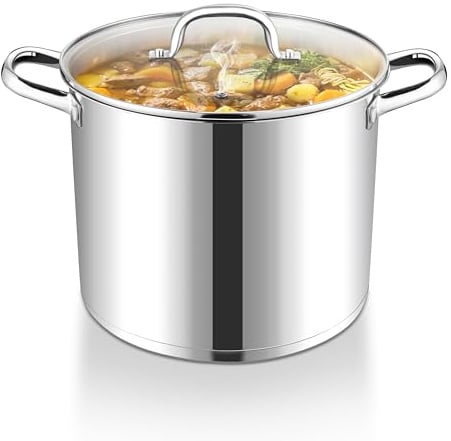 Joyfair 9,5 Liter Edelstahl Groß Topf Kochtopf mit Glasdeckel | 3 Lagen Boden, für alle Herdearten, Nudeltopf zum Kochen Großer Mengen, Gleichmäßige Wärmeverteilung, Spülmaschinenfest