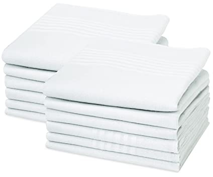URAQT 12 Stück Stoff Taschentücher Herren, Weiß, 40cm x 40cm | Taschentuch Einstecktücher für Frauen und Männer, Maschinenwaschbar, Taschentücher Herren Geschenk