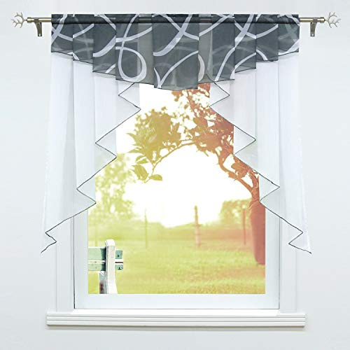 SCHOAL Scheibengardinen mit Kräuselband/Tunnelzug, BxH 120x125 cm Grau | Küche Bistrogardinen, Voile Transparente Kurzgardinen, Kleinfenster Gardinen, 1 Stück