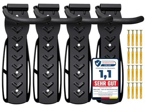 4 x WELLGRO Wand Fahrradhalter - Stahl Fahrrad Wandhalterung - Fahrrad Haken - Fahrradständer - Ständer - Farbe wählbar, Farbe:Schwarz