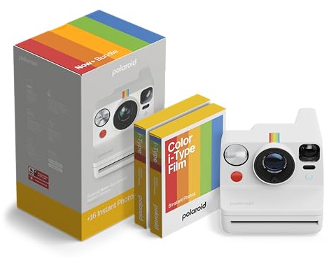 Polaroid – Now+ Gen 3 – Sofortbildkamera mit Bluetooth-Verbindung – Bundle Kamera + Farbfilm (16 Fotos) Weiß (6563)
